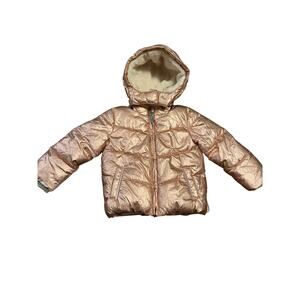 Mini boden metallic rose gold fleece lined Sherpa puffer coat size 2-3